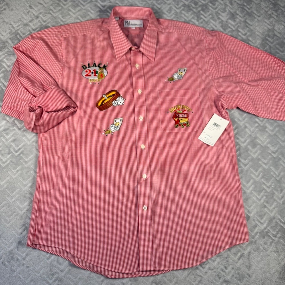 Mili Designs Button Down Shirt Womens Large Red Gingham Vintage Casino‎ Cruise